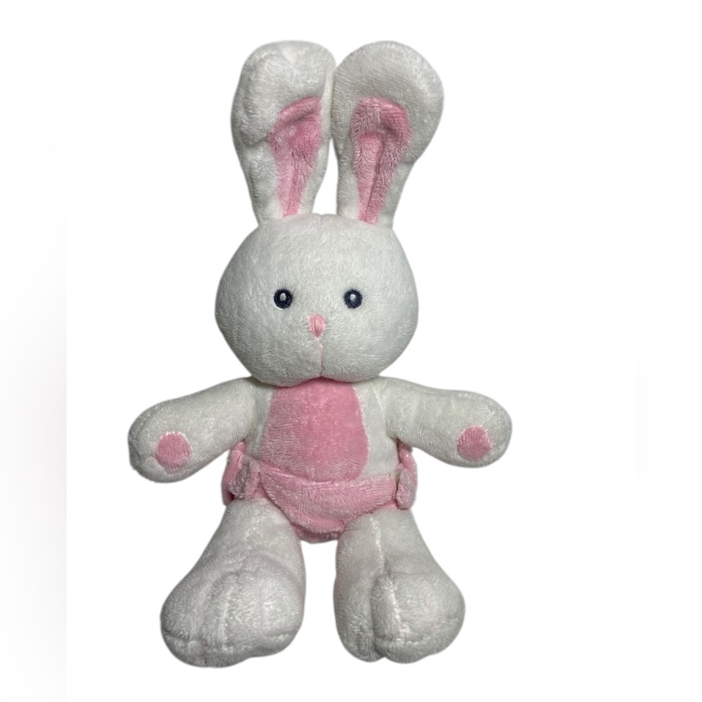 Russ Berrie Lil Nibbler Meadow White Pink Easter Bunny 12” Plush with Diaper